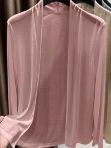 Chaqueta ligera de mujer de unicolor, de manga larga y con abertura frontal casual - Rosa - Ver 3