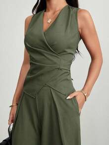 Trajes de mujer, elegantes para ir al trabajo en otoño/invierno - Verde militar - Ver 6