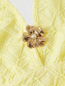 Vestido de fiesta elegante de mujer con estampado de cerezas, escote halter, espalda descubierta y cintura fruncida - Amarillo - Ver 8