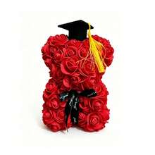 21cm Realistic Rose Flower Bear With Graduation Cap & Bow Tie, Graduation Season Gift For Classmates, Girlfriend, Graduation Party Favor - View 7