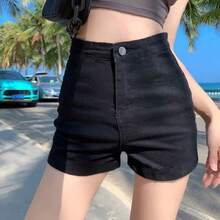 Pantalones ajustados informales negros para mujer, mallas adelgazantes ultracortas de cintura alta, pantalones cortos sexis de verano pequeños - Negro - Ver 3