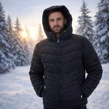 Men's Waterproof Velvet Jacket With Fur Lining - Stylish - Black - View 1
