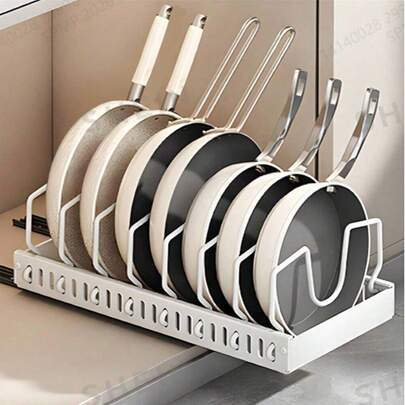 1pc Pull-Out Cabinet Organizer Rack With Sliding Lid Holder And Pot Rack, For Storing Pot Lids, Baking Utensils And Tableware Inside The Kitchen Cabinet