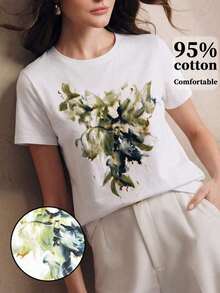 1pscAnewsta Camiseta Estampada Elegante y Divertida para Mujer, Adecuada para el Uso Diario, 100% Algodón - Blanco 9 - Ver 6