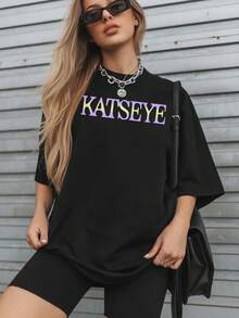 1 Piece 180g Women's T-Shirt, Men's T-Shirt, Casual Cotton Crew Neck T-Shirt. Women's Sports T-Shirt. Designed By Y2K Artists In The Bababask Style, Made From 100% Pure Cotton. Creative Cartoon Pattern Design, Comfortable Short Sleeves - 黑色3 - 查看 6
