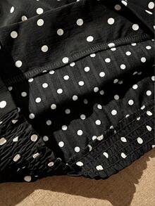 Blusa de mujer de verano, casual y elegante, con cuello de halter y corbata, de tela con textura de lunares - Negro - Ver 5