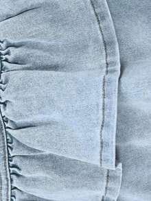 Falda de mezclilla de moda para mujer con diseño de cintura con botones y dobladillo con doble volante - Lavado ligero - Ver 3