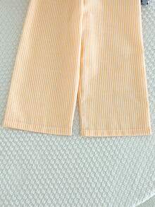 2pcs/Set Girls' Casual Bow Striped Sleeveless Tank Top And Pants Set, Summer - Yellow - View 6
