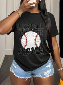 Premium Women's Plus Size Graphic T-Shirt "Baseball Mom" - Casual Short Sleeve Crew Neck T-Shirt For Game Day, Comfortable Fit For All Seasons, "In My Baseball Mom Era" T-Shirt, Baseball-Loving Mom T-Shirt, Baseball Season Fan Sportswear, Sporty Style, Gift For Mother's Day, Birthday, And Christmas For Baseball Mom. New Arrival - 黑色 - 查看 6