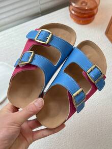 Kids Sport Sandals | Adjustable Double Buckle Flats | Soft Casual Footwear - Blue - View 2