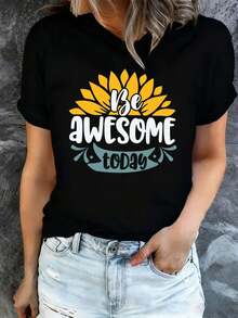 ¡Abraza la genialidad hoy con esta camiseta negra de girasol para mujer - Una aión humorísticara tu guardarropa de primavera y verano para 2026. Casual y elegante, estas camisetas estamps son ies para el uso diario en las nuevas s de primavera y otoño - Negro - Ver 2
