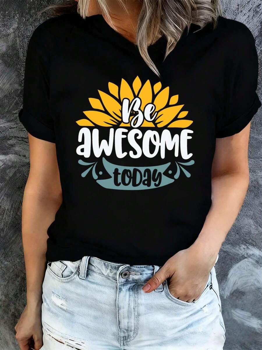 ¡Abraza la genialidad hoy con esta camiseta negra de girasol para mujer - Una aión humorísticara tu guardarropa de primavera y verano para 2026. Casual y elegante, estas camisetas estamps son ies para el uso diario en las nuevas s de primavera y otoño