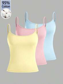 Set de 3 camisetas de tirantes ajustadas informales para mujer, adecuadas para el verano - Multicolor 3 - Ver 1