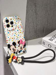 Disney Mickey & Minnie Mouse Phone Case With Mickey Charm And Lanyard - Cute Mickey And Minnie Protective Case With Plush 3D Design, Colorful Polka Dots, And White Background, Equipped With Delicate Mickey Decorative Lanyard And Beaded Bracelet For Easy Carrying, Compatible With IPhone 17, 16, 15, 14, 13, 12, 11 Pro Series, Ideal For Birthdays, Holidays, Anniversaries, Graduation Gifts, Or Any Special Occasion To Surprise Family, Friends, Classmates, And Loved Ones. - trắng - Xem 5
