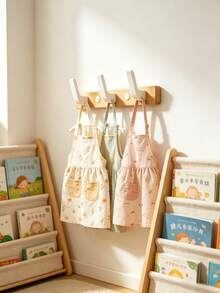 1pc Baby Room Storage Rack | 0-6 Years Infants & Moms | Natural Solid Wood Base + Thickened ABS Hooks, No Burrs, For Clothes, Stable Load-Bearing | Baby Room Wall-Mounted Hooks, Can Hang Baby Hats, Bibs, Aprons, Clothes, Towels, Drill-Free Installation, Space-Saving, Suitable For Baby Room, Children's Room Walls | Children's Solid Wood Wall-Mounted Hook Rack | Baby Room Clothing Storage, Towel Hanging, Wall Organization, All Seasons - Multicolor - View 5