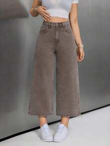 Jeans unicolor con cremallera - Marrón - Ver 6