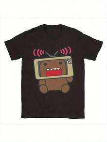 Camiseta gráfica de anime Domo Kun Apparel - Camiseta negra con detalles rojos - Camiseta ligera para hombres y mujeres - Casual, deportiva, de viaje para todas las estaciones - Perfecta para fanáticos del anime y amantes de la animación japonesa - Uso diario y eventos especiales, camiseta de anime, ropa deportiva, diseño lúdico, ajuste cómodo, moda urbana, ropa de cultura pop, material transpirable, camiseta de manga corta, amantes de la ropa urbana, actividades al aire libre, ropa unisex, impresión duradera, camiseta impresa, entusiastas de la ropa urbana - Negro - Ver 1