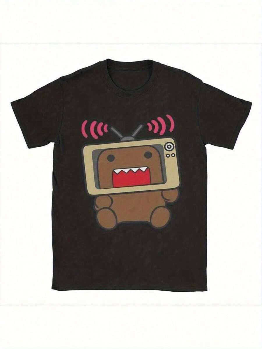 Camiseta gráfica de anime Domo Kun Apparel - Camiseta negra con detalles rojos - Camiseta ligera para hombres y mujeres - Casual, deportiva, de viaje para todas las estaciones - Perfecta para fanáticos del anime y amantes de la animación japonesa - Uso diario y eventos especiales, camiseta de anime, ropa deportiva, diseño lúdico, ajuste cómodo, moda urbana, ropa de cultura pop, material transpirable, camiseta de manga corta, amantes de la ropa urbana, actividades al aire libre, ropa unisex, impresión duradera, camiseta impresa, entusiastas de la ropa urbana - Negro - Ver 1