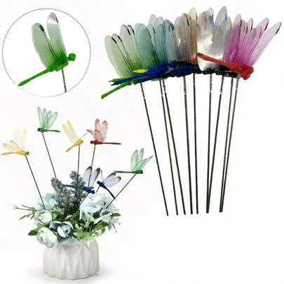 24Pcs 3D Transparent Wing Dragonfly Garden Stakes, Wobble Spring Realistic Colorful Dragonfly Picaks, Decorative Ornaments For Potted Plants, Flower Pots, Yard Patio Indoor Outdoor