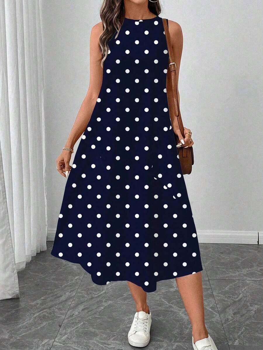 Vestido casual de mujer de longitud media con estampado, adecuado para primavera y verano - Multicolor - Ver 1