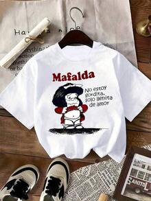 Camiseta de manga corta con cuello redondo para mujer, con estampado, hecha de tela de algodón puro. Cuello redondo clásico y minimalista, versátil y adecuado para todas las formas de cuerpo. Perfecto para citas, desplazamientos diarios y salidas informales. - Blanco - Ver 7