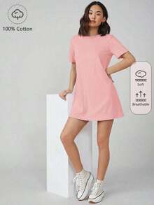 Vestido corto de mujer de unicolor para uso casual, diario y de fiesta - Rosa vieja - Ver 8