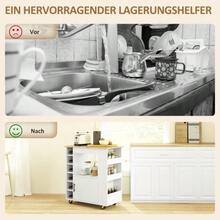 Kitchen Trolley/Service Trolley With Countertop, Shelves, Bottle Rack, Kitchen Cabinet/Rolling Trolley With Soft-Close Hinges, Handle, Kitchen Island For Office, 83x40x83cm, Oak - White - View 6