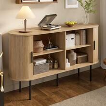 Modern MDF Sideboard With Roll-Up Doors, Aluminum Handles And Iron Legs – Versatile Storage Unit For Living Room, Dining Room And Modern Interiors - 自然色 - 查看 4