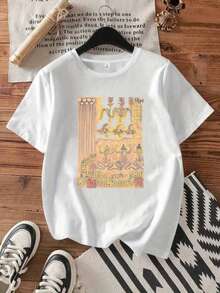 25 0817 Camiseta Civilización Antigua Cuello Redondo ujer anga Corta oda Estampada Top edia anga Camiseta ElásticaRopa diaria para chicas dulces o estudiantes ,Ropa fresca y sin sudor en verano,Traje de fiesta elegante,T-shirt para damas elegantes,Blusas adecuadas para mujeres con curva, - Blanco - Ver 7