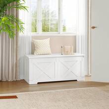 HaluPeit Banc de Rangement 109 cm, Coffre de Rangement, Meuble pour Entrée avec 2 Charnières Stables, 40 x 109 x 48,5 cm, Banc à Chaussures pour Couloir, Chambre, Salon, Blanc - Voir 1