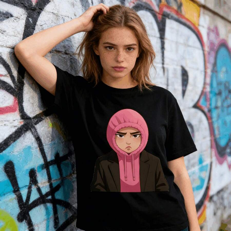 Tops para mujer Casual de Algodón de Manga Corta para Mujer K-De Mon Hun Ting con Estampado de Dibujos Animados, Cuello Redondo, Corte Regular, para Uso Diario, Linda de Moda Urbana de Verano, Ropa de Verano para Mujer, Ropa de Vacaciones para Mujer, Tops para Mujer, Tops y Conjuntos de Verano, Ropa de Verano, Regalos de Cumpleaños, Regalos para la Copa Mundial 2026 - Negro - Ver 1