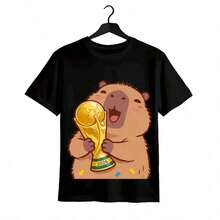 Tops para mujer de Mujer con Estampado Gráfico de Capibara para la Copa Mundial 2026, Manga Corta, Corte Regular, Algodón, Cuello Redondo, Estilo Casual, Suavidad y Elasticidad Media, Ropa de Verano, Ropa de Vacaciones para Mujer, Tops de Mujer, Tops y Conjuntos de Verano, Ropa de Verano, Regalos de Pascua, Regalos para la Copa Mundial 2026 - Negro - Ver 1