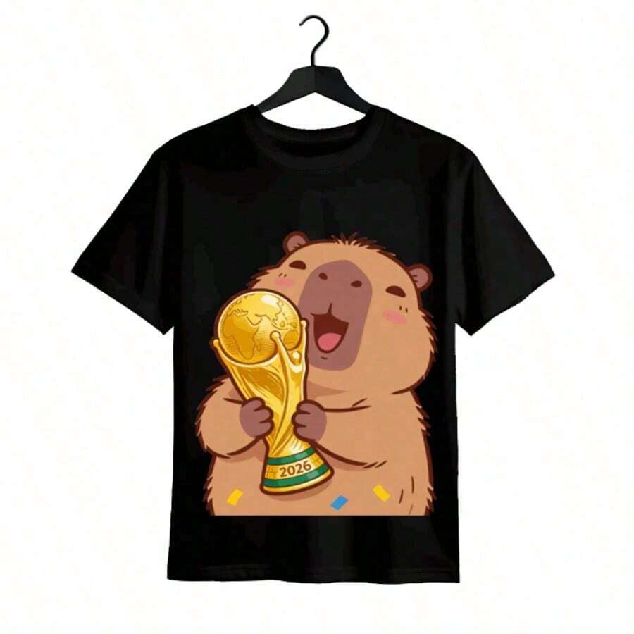 Tops para mujer de Mujer con Estampado Gráfico de Capibara para la Copa Mundial 2026, Manga Corta, Corte Regular, Algodón, Cuello Redondo, Estilo Casual, Suavidad y Elasticidad Media, Ropa de Verano, Ropa de Vacaciones para Mujer, Tops de Mujer, Tops y Conjuntos de Verano, Ropa de Verano, Regalos de Pascua, Regalos para la Copa Mundial 2026 - Negro - Ver 1