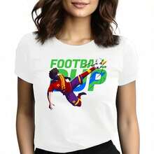 Tops para mujer Casual de Algodón para Mujer, Cuello Redondo, Manga Corta, con Estampado Gráfico de Fútbol, Corte Regular, Bonita - Blanco - Ver 1