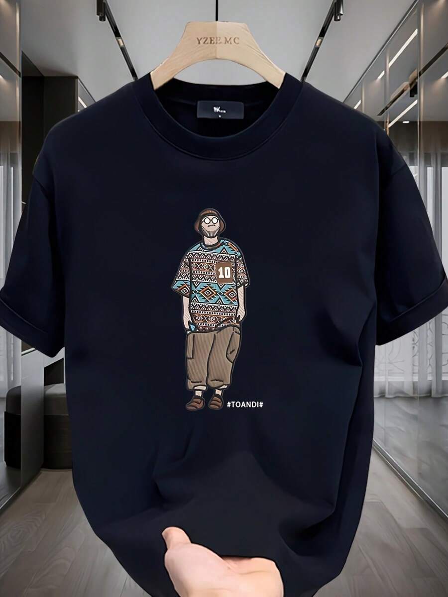New Women's Short-Sleeved T-Shirt, 180g, 100% Cotton - Versatile Casual T-Shirt With Summer Print For Men - Summer Print T-Shirt For Couples - Unisex - Holiday Gift - 黑色 - 查看 1