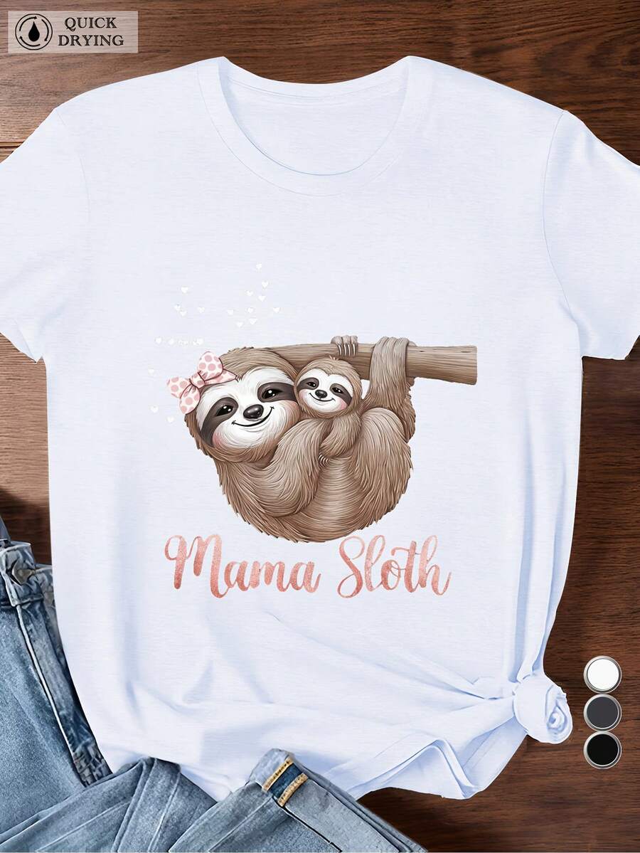 Corazones de perezosos Mama Perezoso Mujeres Camiseta De Manga Corta Deportiva de Tamaño - Blanco - Ver 1