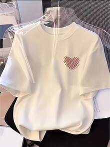 Camiseta Deportiva para Mujer, Cuello Redondo, Manga Corta, Transpirable, Corte Holgado, Diseño Moderno y Atractivo, Ideal para Deportes, Uso Diario, Versátil para Múltiples Ocasiones, Top para Mujer - Blanco - Ver 1