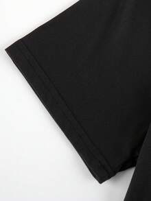 Camiseta Casual de Manga Corta para Mujer, Color Naranja con Estampado de Doble Corazón, Ligera y de Cuello Redondo para Verano - Negro - Ver 4