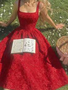 MOD Red Vintage Palace Style Jacquard Women's Dress Summer Women Dresses Brides Maid Dresses Back To School Clothes,Summer Dresses For Women - Đỏ - Xem 2