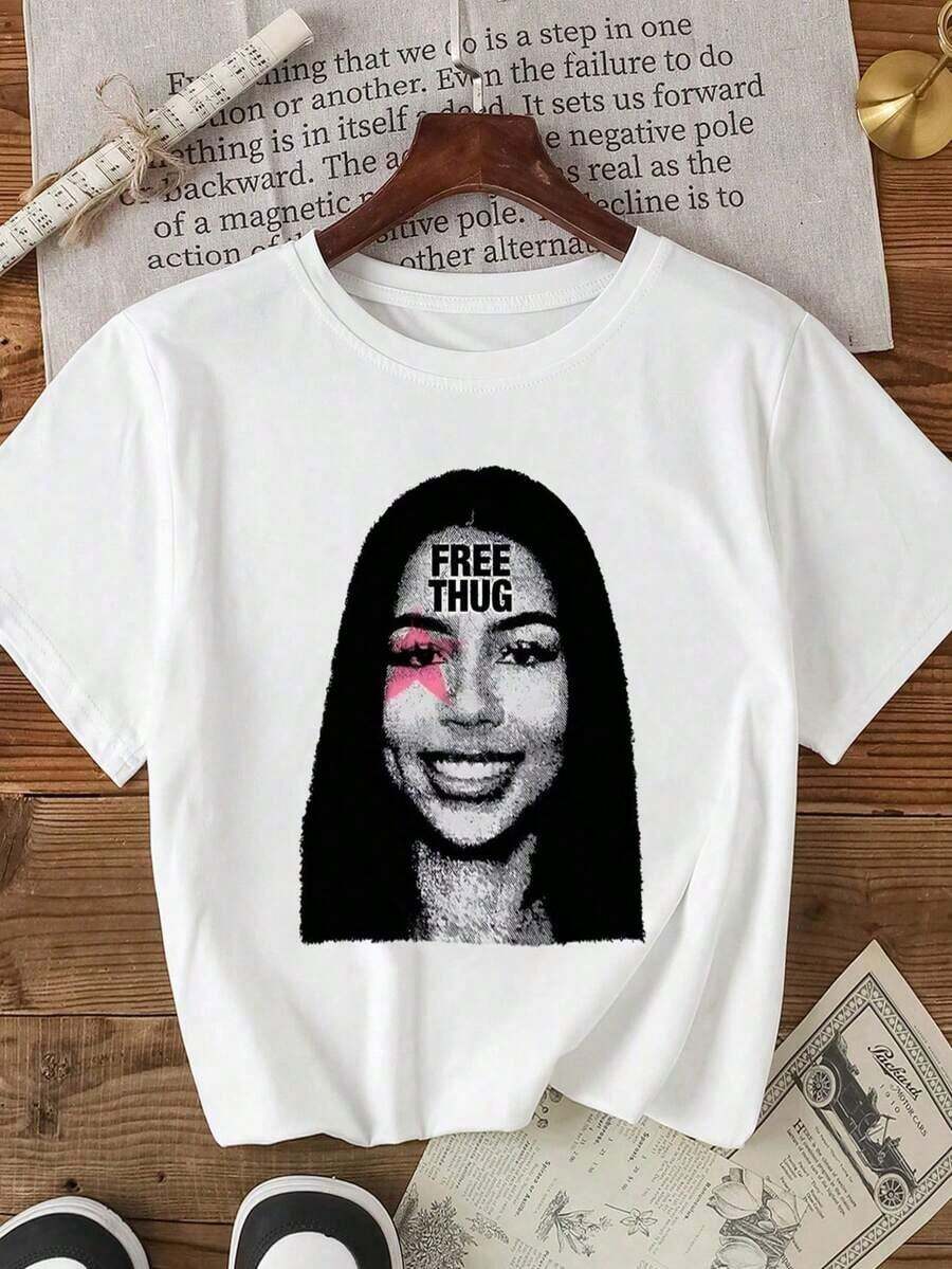 Nueva Camiseta Casual de Verano Esencial para la Conciencia Social, con un diseño blanco de "FREE", esta camiseta te hará sentir responsabilidad social y mostrará tu búsqueda diaria de la libertad - Camiseta Unisex de Estilo Urbano Vintage, de Algodón, Manga Corta y Cuello Redondo. - Blanco - Ver 1