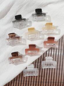 10pcs Set Earth Tone Ombre Small Square Hair Clips, Korean Soft Style Minimalist Bangs Claws, Suitable For Casual, Commute, Travel, Date, Shopping, Afternoon Tea Summer Hair Accessories - Multicolor - View 4