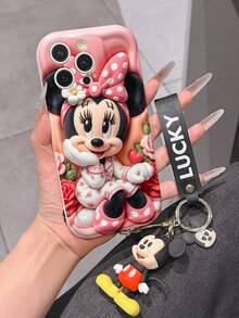 Disney Minnie Mouse Phone Case With Minnie Charm And Minnie Lanyard - Cute Minnie Protective Case With Floral Pajamas And Pink Rose Background Design, Equipped With Delicate Minnie Decorative Lanyard And Beaded Bracelet For Easy Carrying, Compatible With IPhone 17, 16, 15, 14, 13, 12, 11 Pro Series, Ideal For Birthdays, Holidays, Anniversaries, Graduation Gifts, Or Any Special Occasion To Surprise Family, Friends, Classmates, And Loved Ones. - trắng - Xem 5