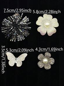 4件套黑白镶钻花朵蝴蝶DIY缝纫装饰，适用于服装、鞋子、包包、发饰等。 - 黑白 - 查看 2