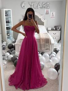 Vestido largo con tirantes y estampado dorado ideal para primavera y otoño - Rojo - Ver 2
