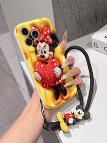 Disney Minnie Mouse Phone Case With Minnie Charm And Lanyard - Cute Minnie Protective Case With Plush 3D Design, Polka Dot Heart, And Yellow Cheese Background, Equipped With Delicate Mickey Decorative Lanyard And Beaded Bracelet For Easy Carrying, Compatible With IPhone 17, 16, 15, 14, 13, 12, 11 Pro Series, Ideal For Birthdays, Holidays, Anniversaries, Graduation Gifts, Or Any Special Occasion To Surprise Family, Friends, Classmates, And Loved Ones. - 白色 - 查看 4