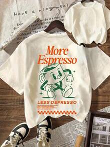 Camiseta de manga corta de cuello redondo holgada con gráfico del Club de Café Espresso, casual de verano para mujerPure-Cotton - Albaricoque 1 - Ver 1