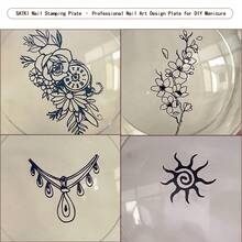 Nail Art Stamping Plate, Beginner Friendly Nail Decoration Template, Designs Include Black Cat, Floral, Daisy, Botanical French Tips. Transparent Silicone Stamp, Steel Plate Nail Art Tools - Multicolor - View 2