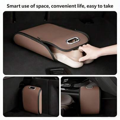 1pc Portable Car Shoe Storage Box, Made Of PU Leather, Suitable For Use In The Car, Trunk, And For Storing Car Accessories. Specifically Designed For Passenger Side Shoes. Available In Black And Brown.