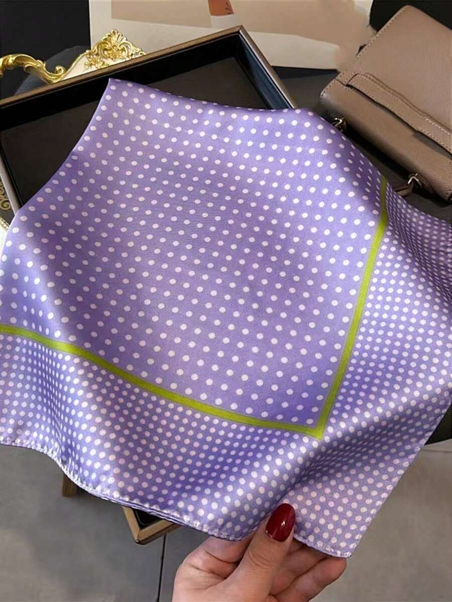 女士奢华优雅时尚波点印花春季70*70厘米真丝方巾头巾披肩装饰真丝围巾 - 紫色 - 查看 1