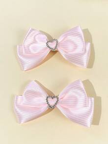 2pcs Women's Solid Color Heart & Bow Hair Clips,Hair Claws,Bobby Pin - Pink - View 5